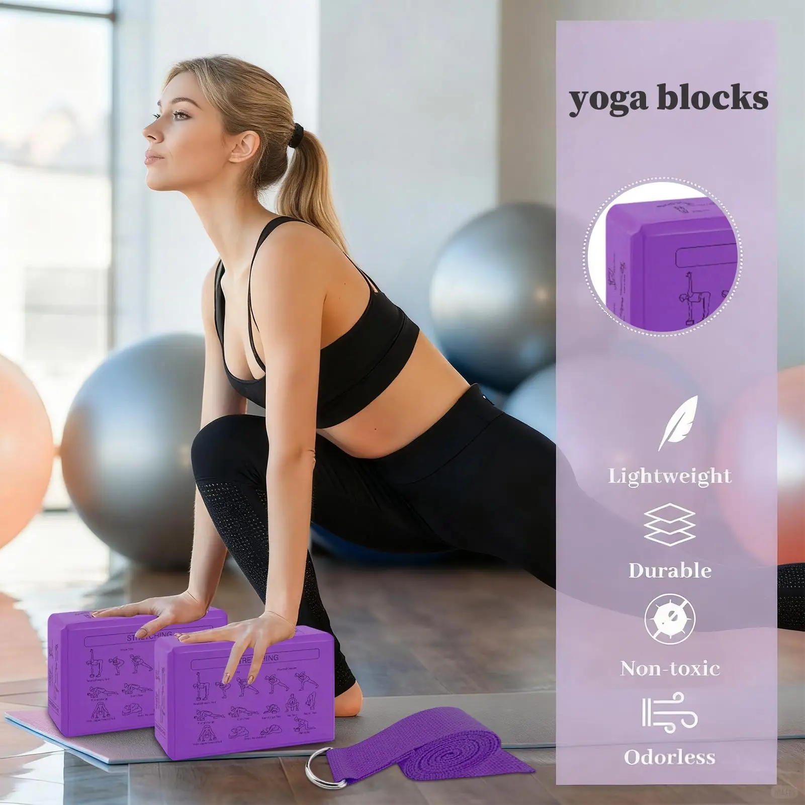 Foam Yoga Blocks 2-Piece Portable Non-Slip Soft Foam Gym Blocks Pilates Brick For Women Beginners Meditation Training Stretching