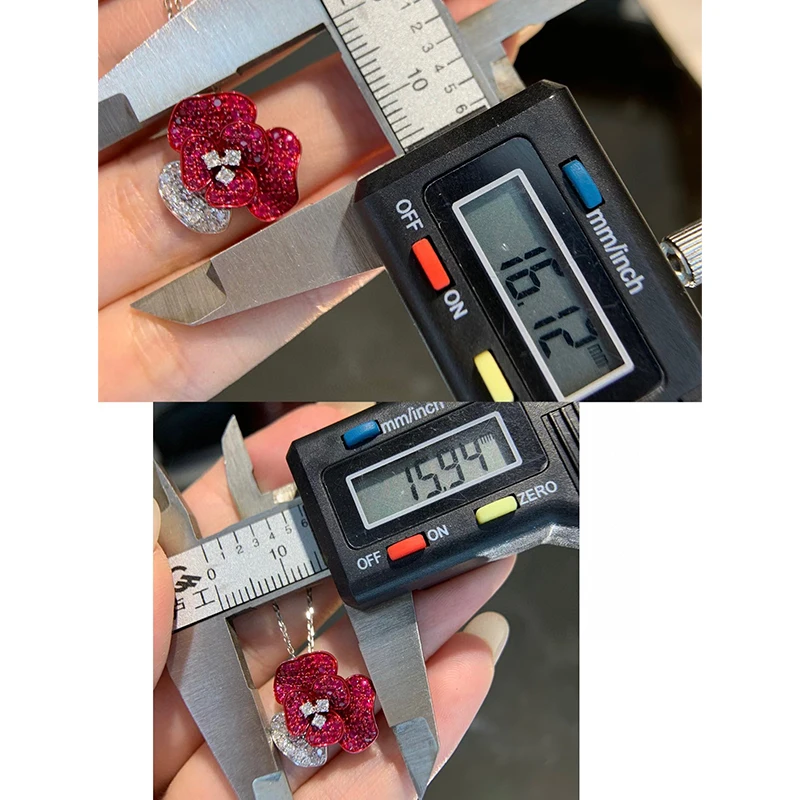 Aazuo غرامة مجوهرات 18K الذهب الأبيض الحقيقي الطبيعي روبي طقم مجوهرات فاخرة جميل زهرة قلادة هدية للنساء حفل زفاف