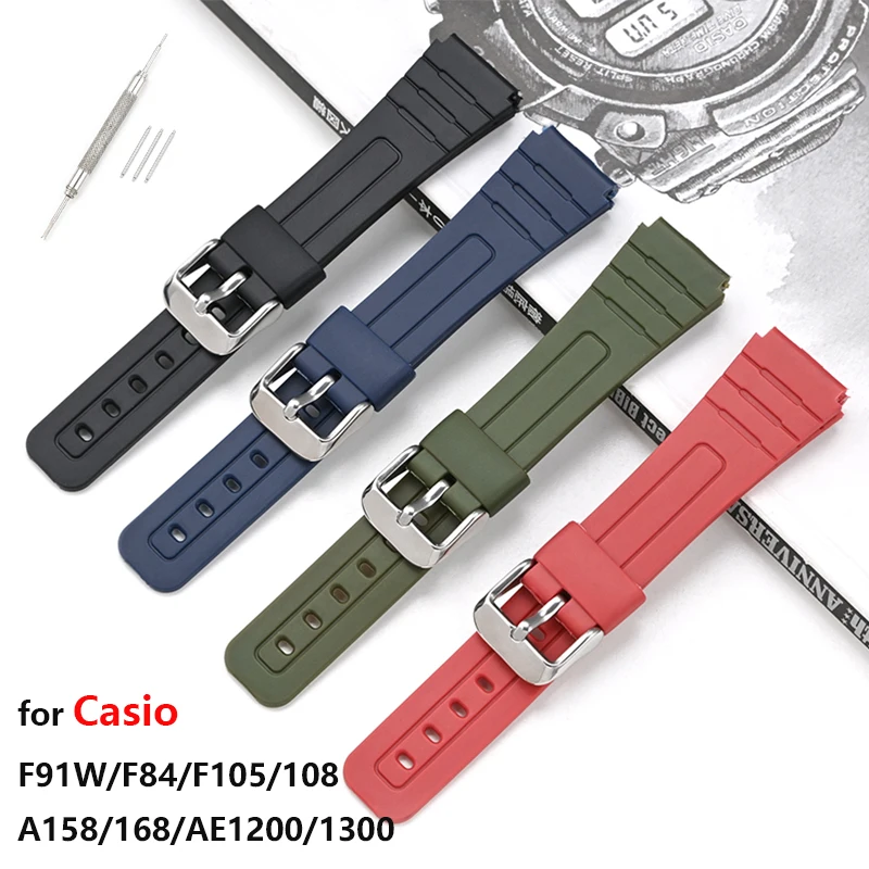 18 مللي متر بولي TPU الراتنج حزام ل كاسيو F-91W F-84 F-105/108 A-158/168 AE-1200/1300 حزام (استيك) ساعة مقاوم للماء الرياضة سوار إكسسوارات #1