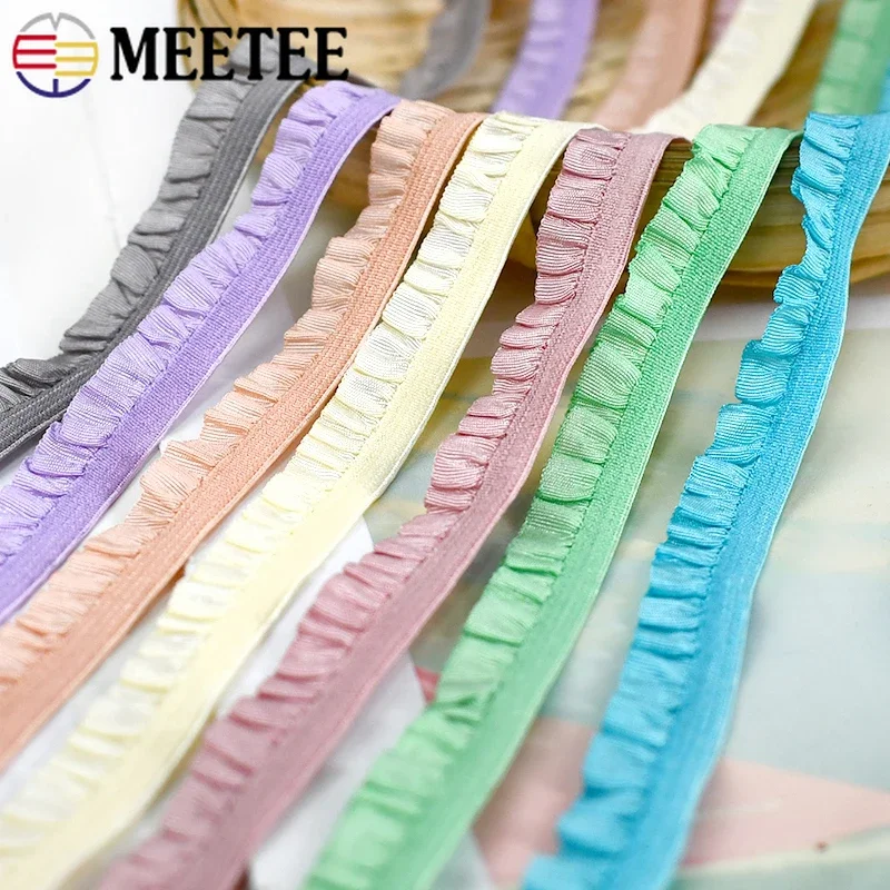 10/20Meters Meetee 10mm Frilly Lace Trim Elastics Band Stretch Tapes Gift Wrapping Ribbon Hairband DIY Sewing Fabric Accessories