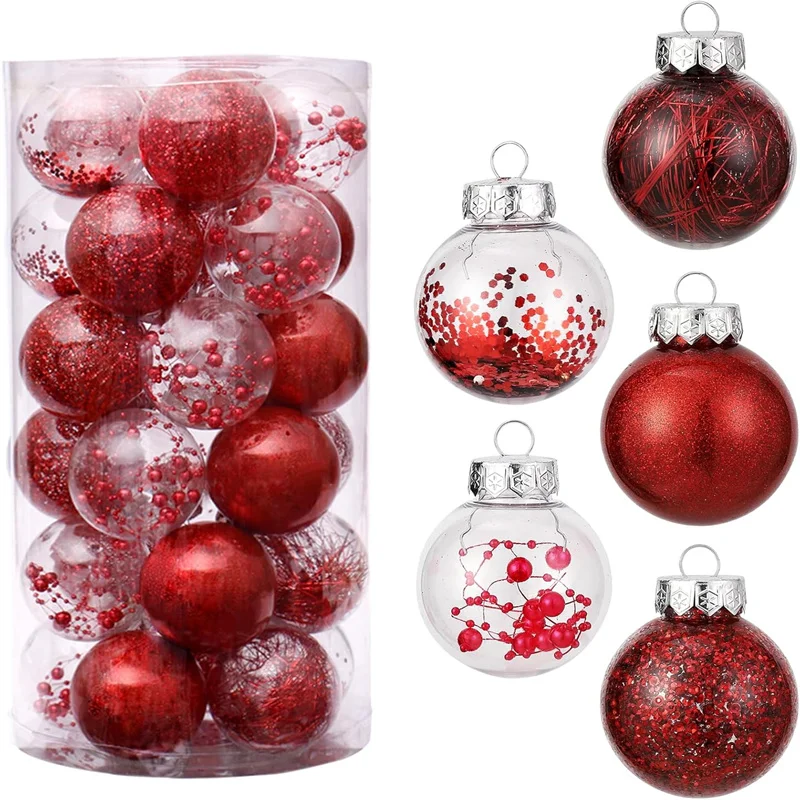 30 Pcs Christmas Ball Ornaments, 2.36 Inch/6 Cm Christmas Balls, Christmas Plastic Decorative Baubles, Shatterproof Christmas