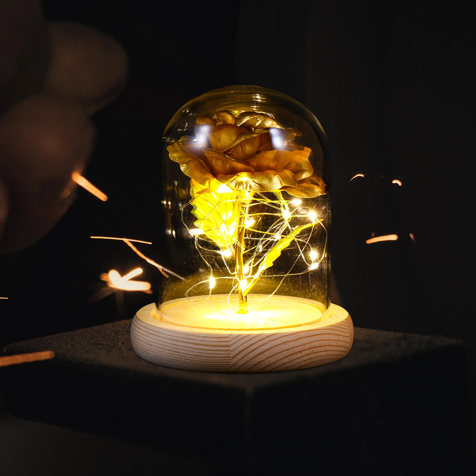 

Golden Foil Rose in Glass Cover Small Size Desktop Decor Safe Wear Break Rust Resistance Vintage Home Adornment