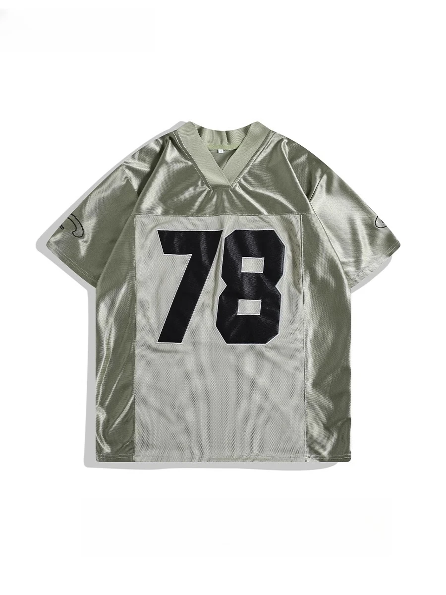 

Korean Niche Jersey Hip-hop Punk Street Short-sleeved T-shirt Japanese Fashion Trendy Men and Women V-neck Sports Casual Tops
