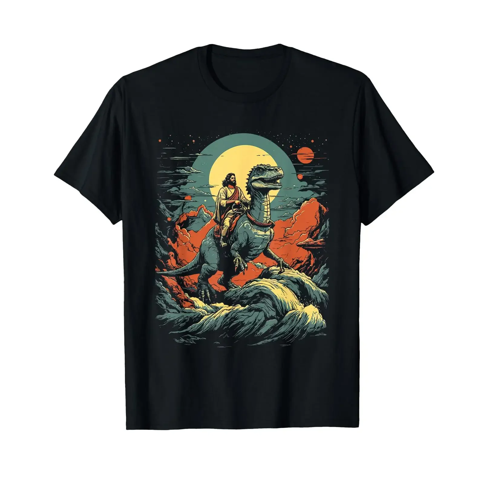 Jesus Rides in Space T Rex Dinosaur Meme Sci Fi Believers Shirt vintage Washed graphic Slightly Comfortable Stylish Breathable