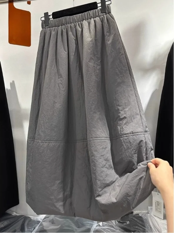 Korean Sle Cotton Blend A-Line  Skirt Spring Summer Autumn Casual Wear Elastic Waist Flower Bud Design Versatile Skirt