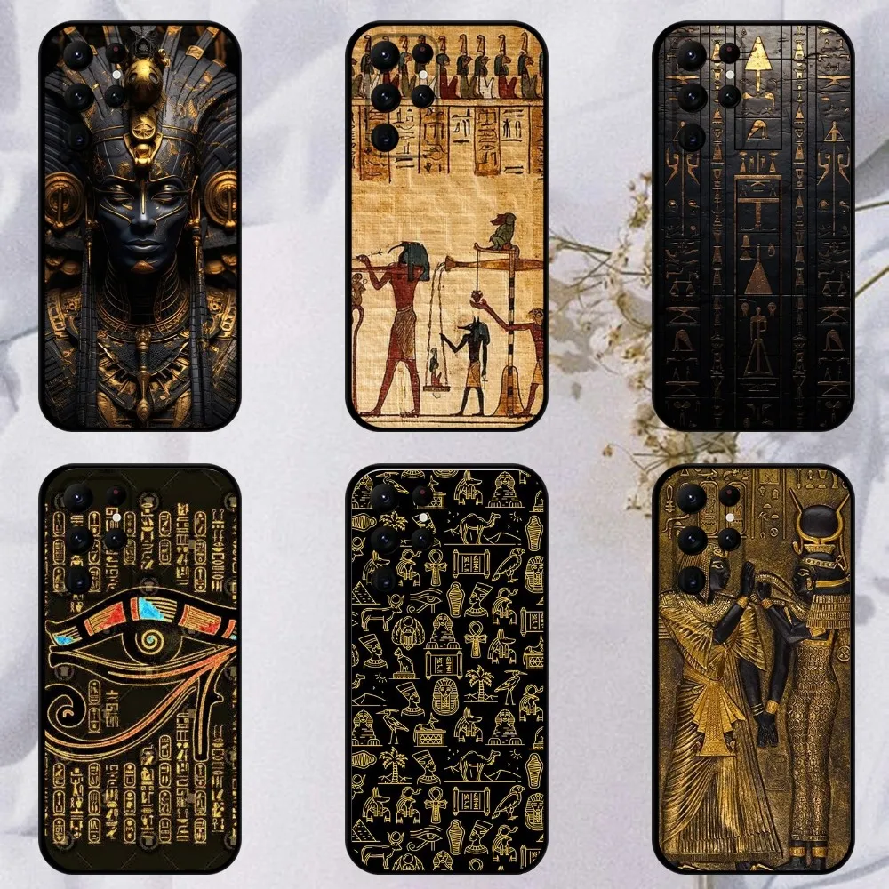 Egypt Pharaoh Mural  Phone Case For Samsung S23,23,22,30,21,10,9,Note20 Ultra,Lite,Ultra,5G,Plus,FE,Black Soft Case