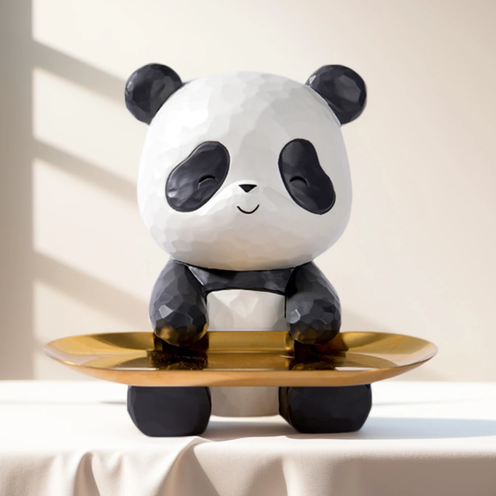 Panda Key Storage Tray Creative Animal Sculpture Storage Tray Panda Model Holding Tray for Living Room Hallway Home Decoration