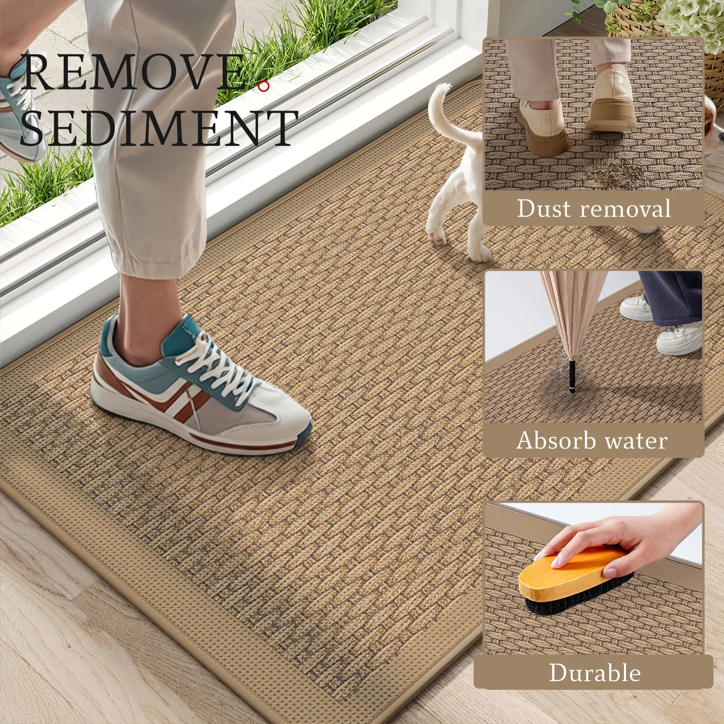 Linen Weave Door Mat, Dirt Trapper Absorbent Wear Resistant Outdoor Mat, Solid Color Non Slip Floor Mat for Entryway Entrance