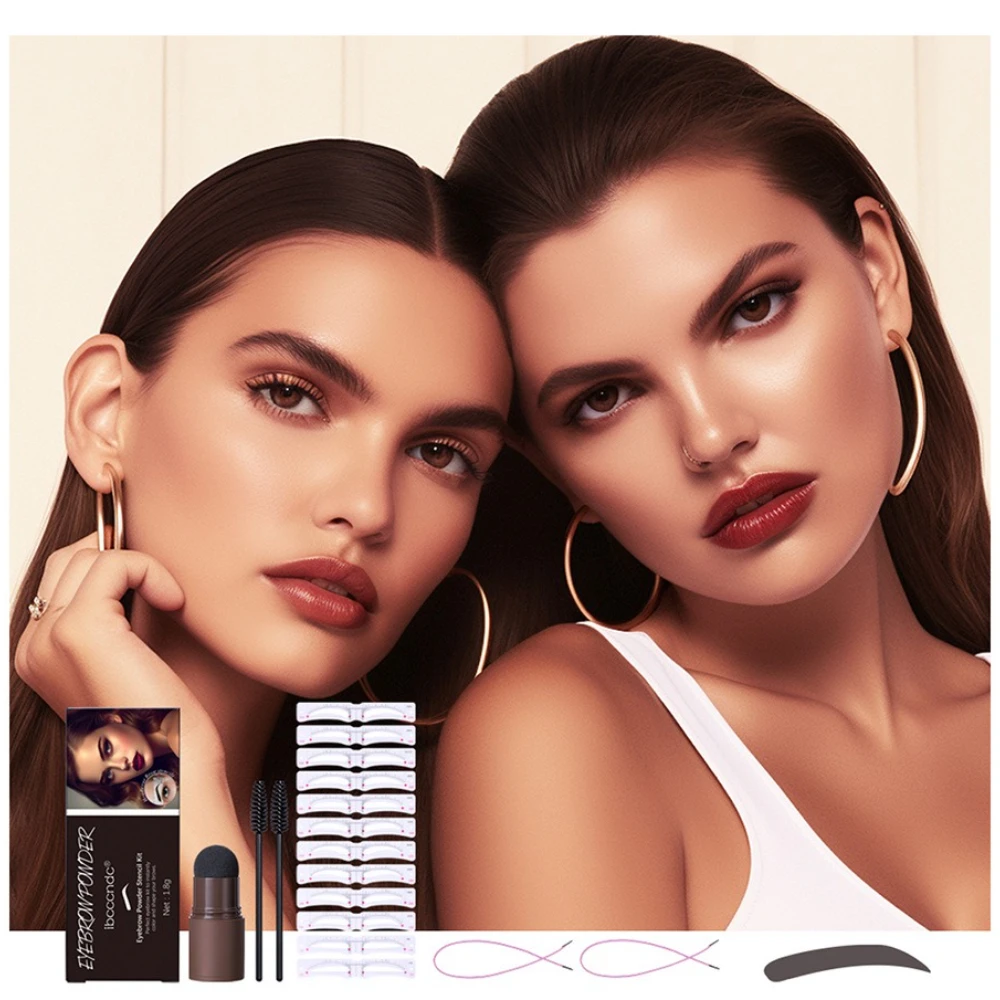 Eyebrow Powder Stamp Kit 3 in 1 Headband Stencil Waterproof Long Lasting Easy Use for Perfect Brows Everyday Makeup Brown Black