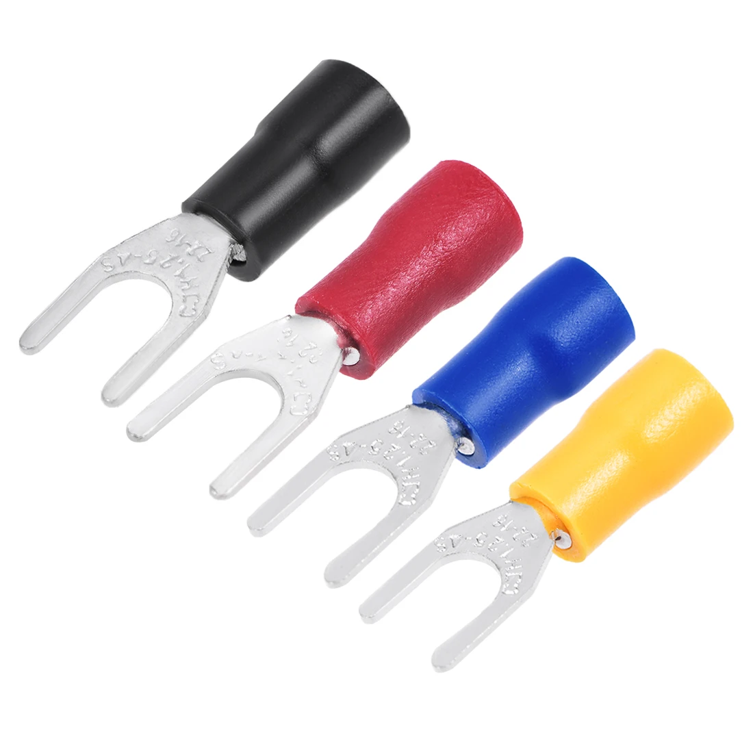 

UXCELL 200Pcs SV1.25-4S Insulated Fork Spade U-Type Wire Connector Electrical Crimp Terminal 22-16AWG Blue/Black/Red/Yellow