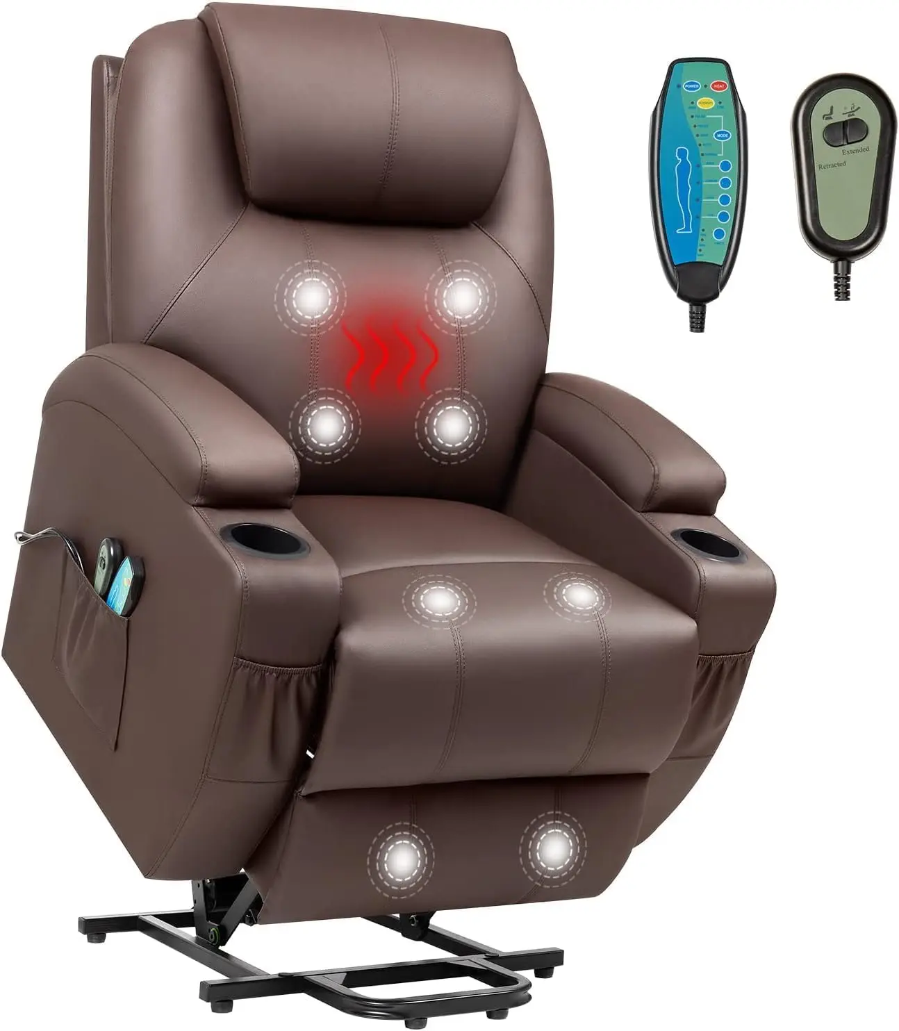 Electric Power Lift Recliner Chair for Elderly Reclining Sofa for Living Room with Massage and Heat Side Pockets and Cup Holders