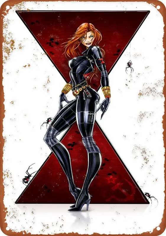 Black Widow Comics Poster Vintage Metall Blechschild für Büro/Zuhause/Klassenzimmer/Badezimmer Dekor