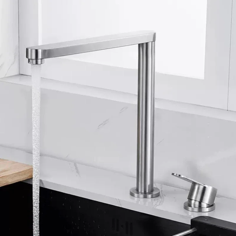304 Stainless Steel Sink Faucet Hidden Lifting Folding Kitchen Faucet Hot and Cold Mixed Water Separate Sink Tap Dual Holes