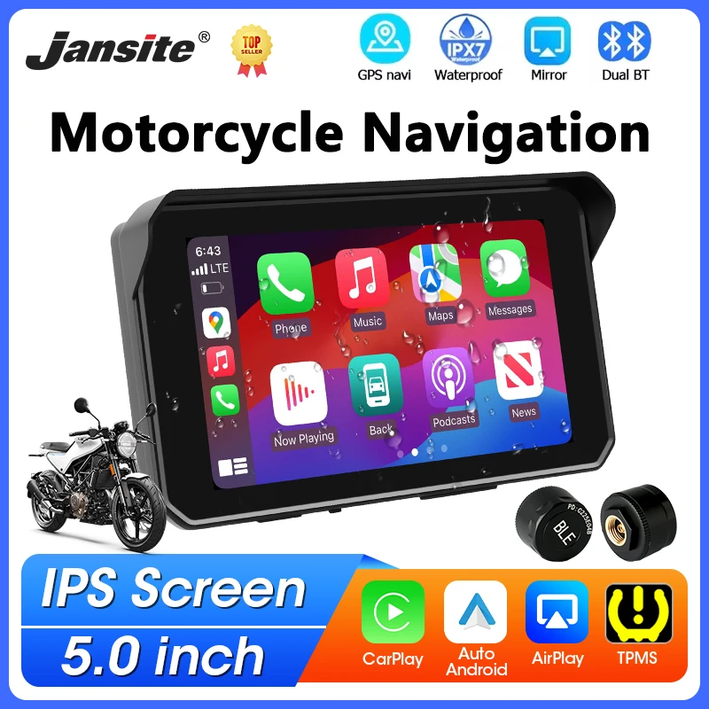 

Портативный 5-дюймовый мотоциклетный GPS-навигатор с беспроводным CarPlay, Android Auto, Bluetooth, водонепроницаемый дисплей IPX7, монитор для мотоцикла с поддержкой TPMS