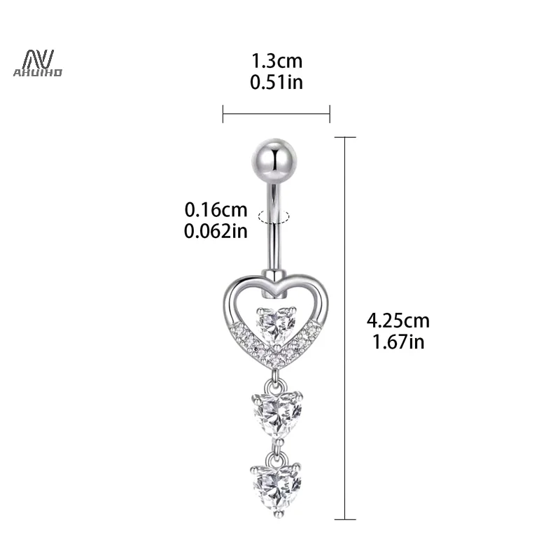 Mode Perzik Hart Hanger Rhinestone Rvs Navel Ring Ornament Voor Vrouwen Lichaam Sieraden