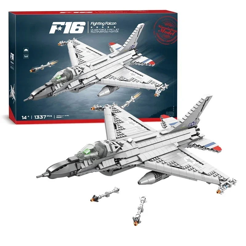 

1337PCS Military Jet Building Blocks F-16 Fighting Falcon Model Educational DIY Desktop Decoration Toy Holiday Gift For Adults