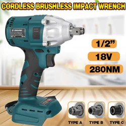 Drillpro Brushless Electric Wrench 280Nm 1/2 Inch Drive Cordless Wrench Screwdriver Drill Power Tools For Makita 18V Battery