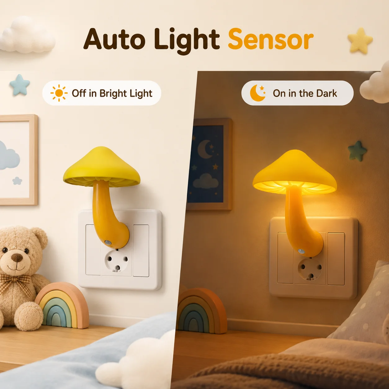 LED mushroom plug-in night light warm white environment brightness sensor bedroom home small night light