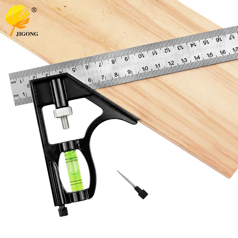 Conjunto de ferramentas de medição quadrada de ângulo, aço inoxidável preciso, alumínio, durável, combinação ajustável, nível de espírito 12 "300mm