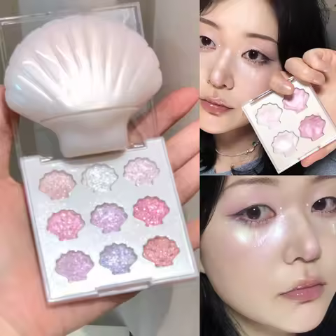 4/9 Colors Shell-Shape Eyeshadow Palette Sparkling Dreamy Pink Blue Pearl White Brighten Lasting Glitter Mineral Makeup Plate