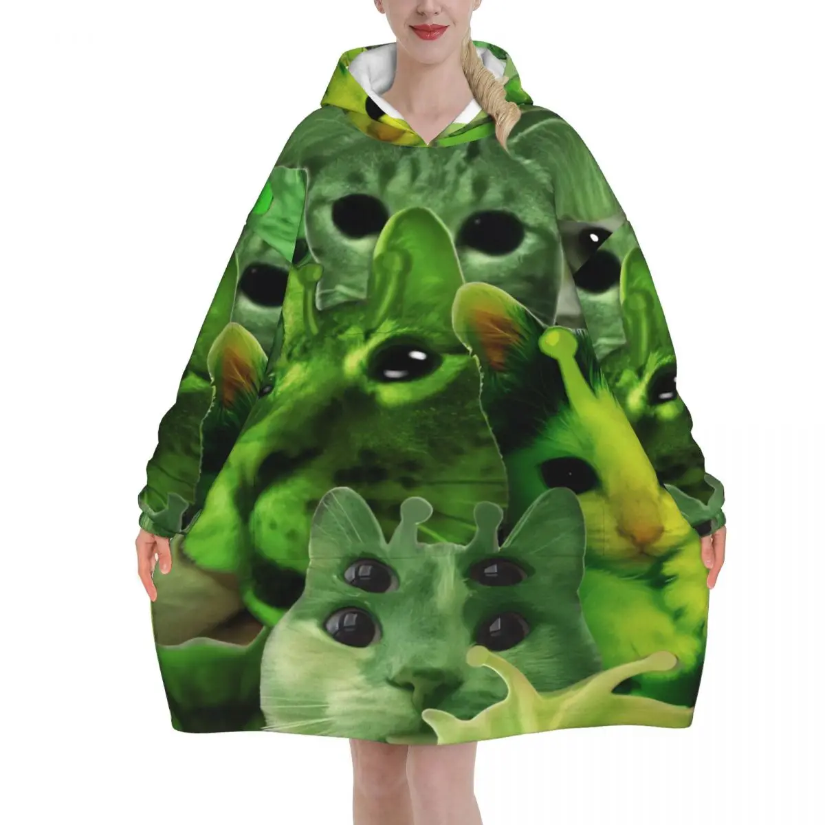 Alien Cat cats Blanket Hoodie Oversized Wearable Sweatshirt Blanket Warm Gifts for Women Girls Girlfriend
