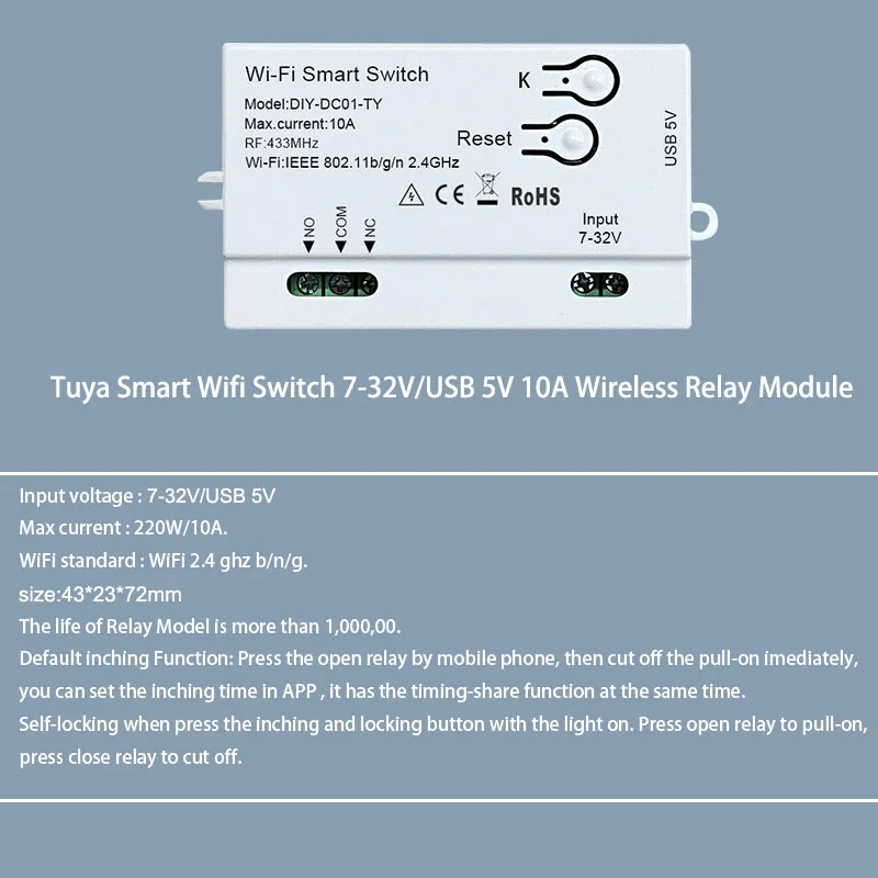 Tuya-スマートスイッチリレーモジュール,ガレージドアのロールアップ,自動ドアインチングモジュール,AlexaおよびGoogleアシスタントと連携,12v,24v