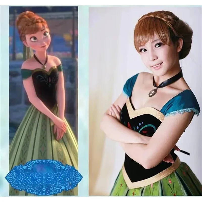 

TYV55Movie Ice Anna Dress Princess Coronation Cosplay Costume Custom Made Size Suit Necklace For Halloween Game AthemisL