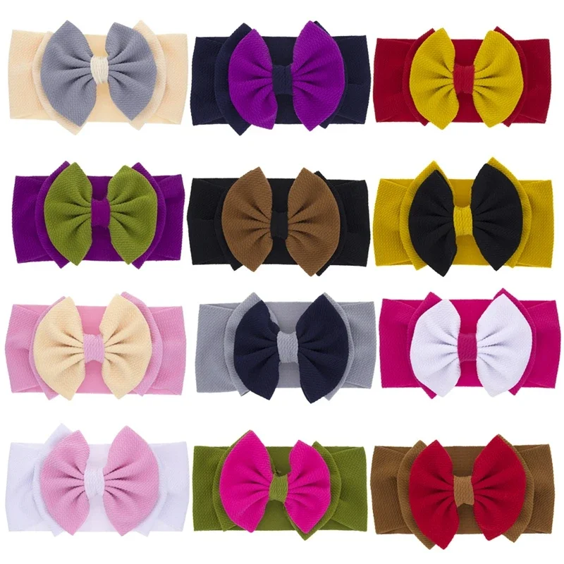 طفل مريح لينة رباط رأس مطاطي طبقة مزدوجة اليدوية Bowknot الرضع Hairband موضة الانحناء أغطية الرأس التصوير الدعائم