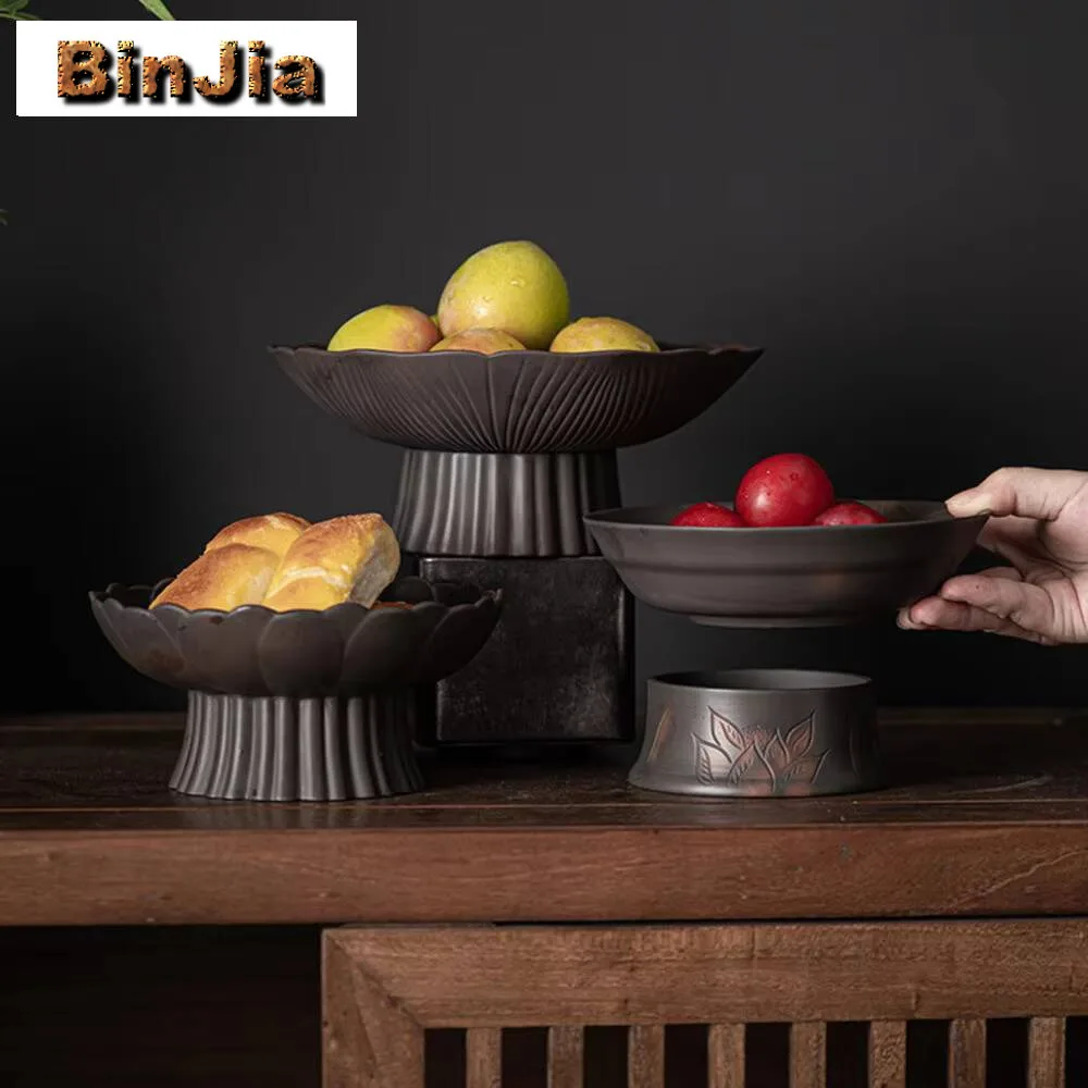 

Qingxi фиолетовая керамика, чайная кондитерская тарелка ручной работы, сухофрукты на высоких ножках, закуска, большой интегрированный слив, десерт, блюдо для конфет, подарок