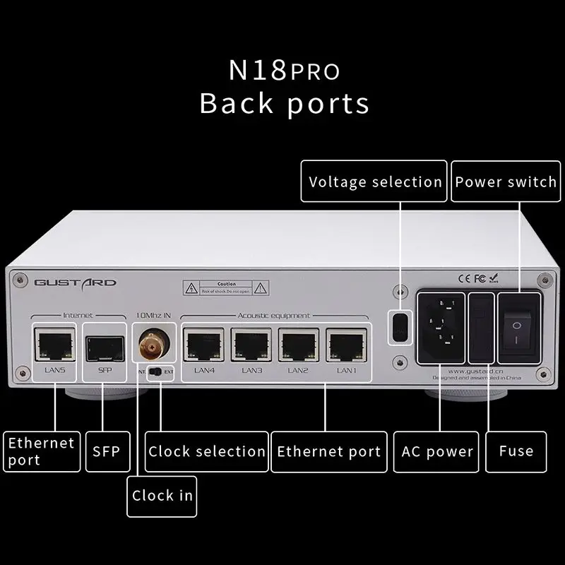 Gustard-interruptor Ethernet de red N18 N18pro, dispositivo de Audio HiFi, SFP +, 10M/100M/1000M, interfaz adaptativa Ethernet, reloj de 10Mhz