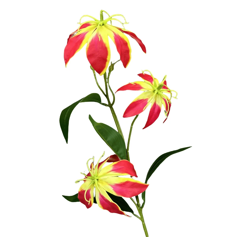 

Artificial Flowers 3 Heads PU Flame Lilies Branches Shopping Mall Decoration Simulation Flower Yellow Lily Cafe Decorative