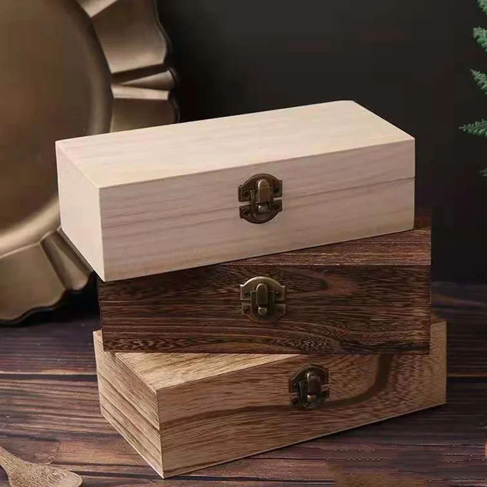 S/M/L Wooden Storage Box Plain Wood With Lid Multifunction Square Hinged Craft Gift Boxes For Home Supply Storage Decoration