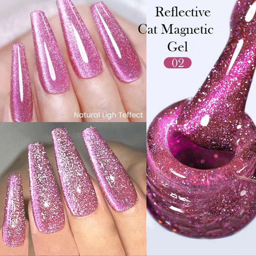 8ML Odblaskowy Cat Magnetic Gel Nail Polish Shining Diamond Silver Glitter Cat Eye Gel Semi Permanent Soak Off UV Gel Varnishes