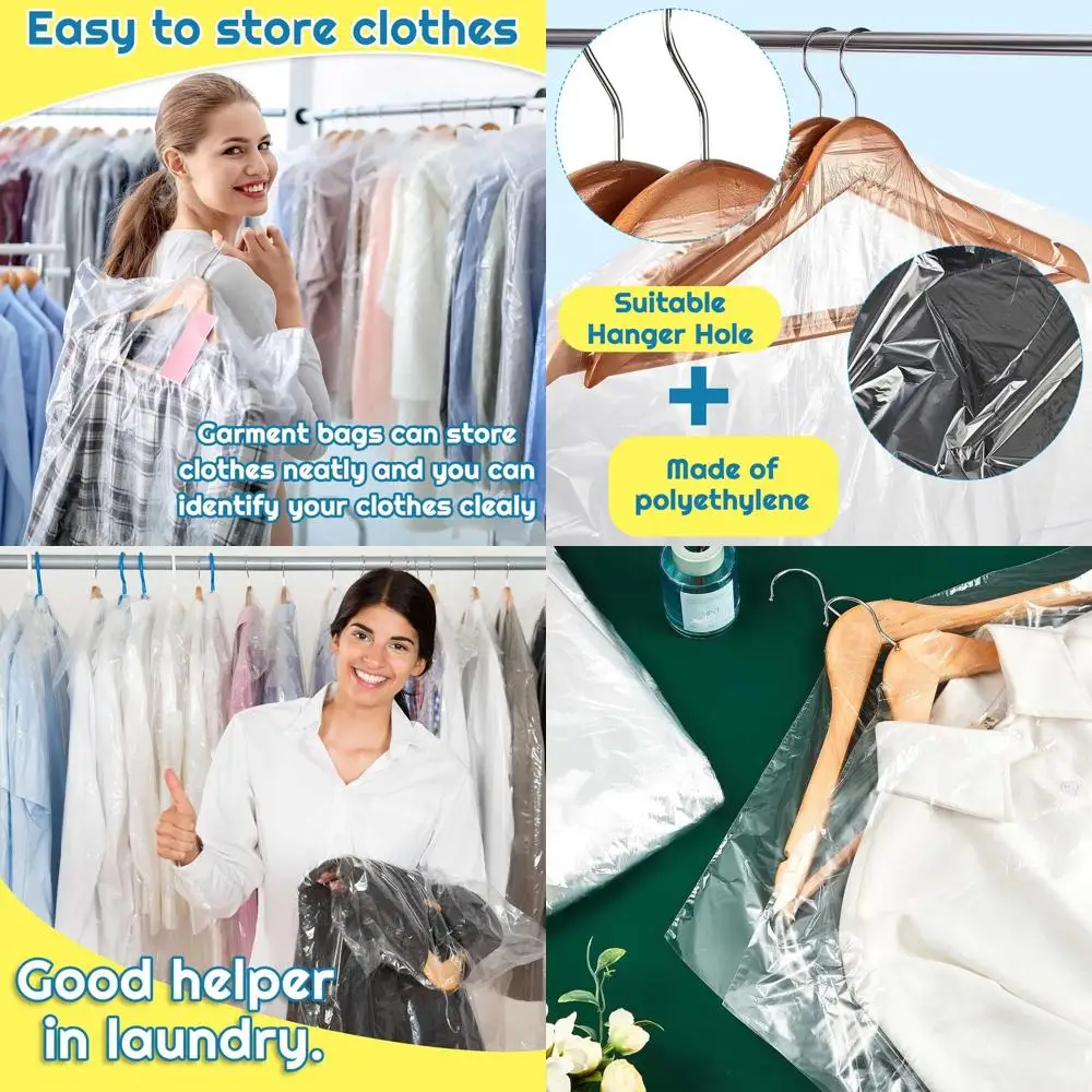 

120 Pack 72 Long Transparent Plastic Dry Cleaning Bags for Hanging Clothes, Dustproof Covers for Suits, Dresses, Uniforms, and W