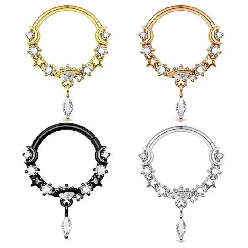 1PCS Moon Planet Septum Hoop Clicker Dangle Nose Ring Star Helix Hoop Earring Cartilage Jewelry Nose Ring Hoop Septum Piercing