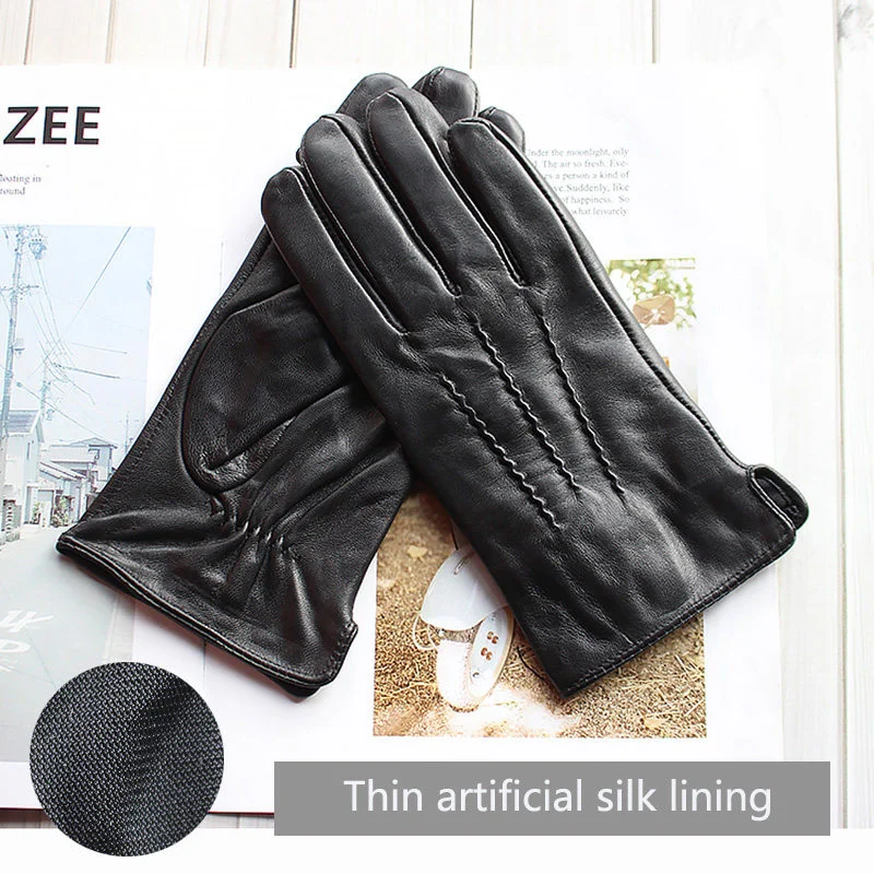 Autumn Thin Sheepskin Leather Gloves Men\'s Rayon Lining Spring and Summer Outdoor Bicycle Riding Car Driving Fashion Driver Fin