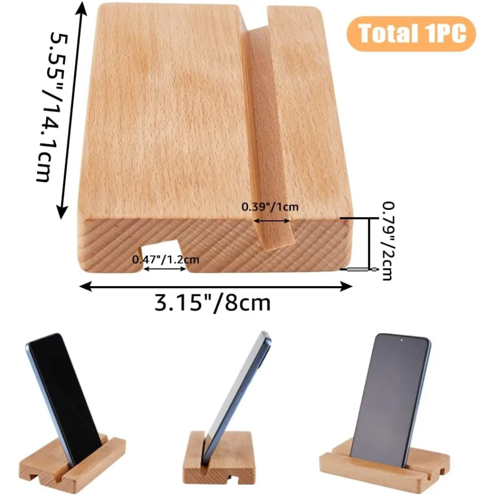 1pc Rectangle Wood Mobile Phone Support Burlywood Desktop Cell Phone Stand Wooden Stand Holder Universal Smartphone Holder