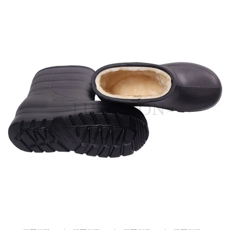 Velvet Snow Boots Non-Slip Rain Boots Warm Waterproof Shoes Eva Integrated Car Wash Kitchen Rubber Boots Middle Tube plus