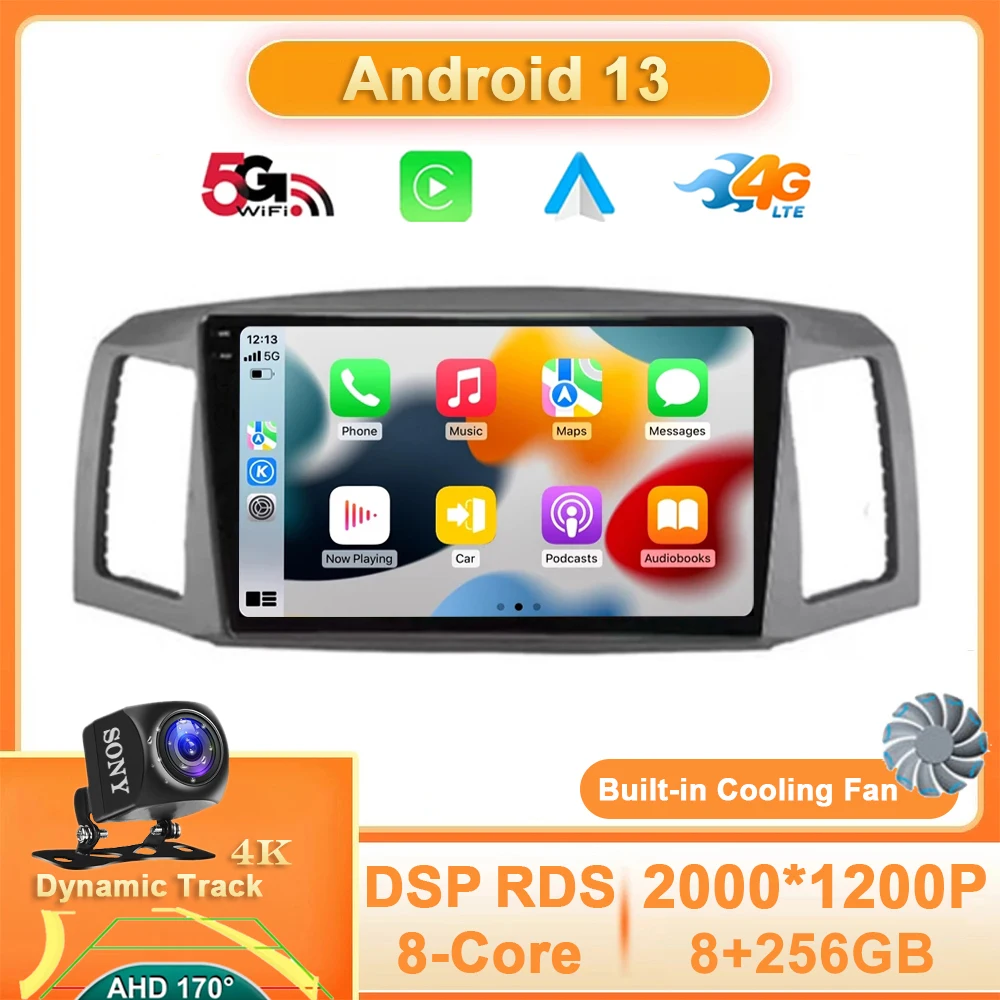 Radio samochodowe z systemem Android 13 dla JEEP Grand Cherokee 2004 - 2007 GPS film nawigacyjny Stereo Multimedia 4G WIFI Carplay Auto QLED