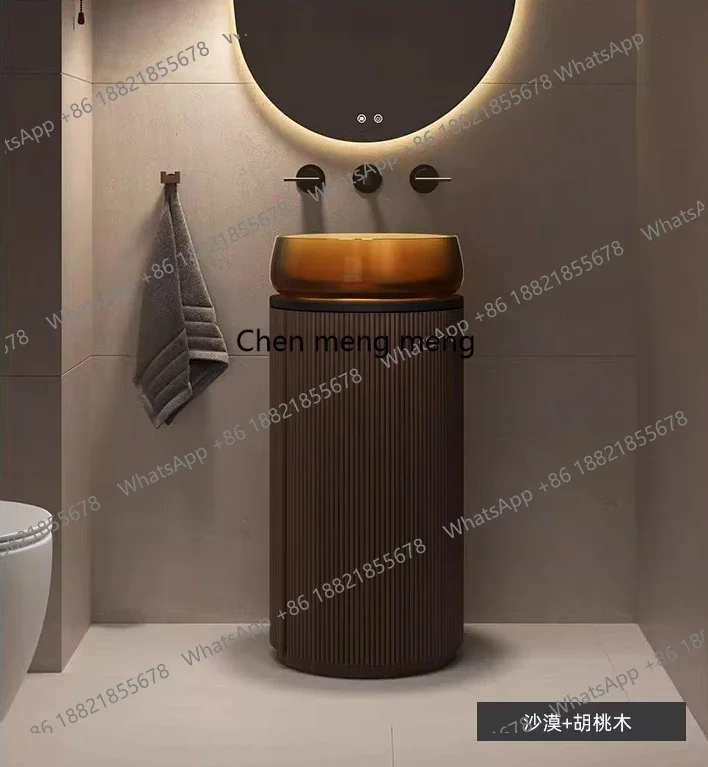 

Hot sales Round artificial stone transparent column basin Hotel home bathroom integrated independent floor sink basin