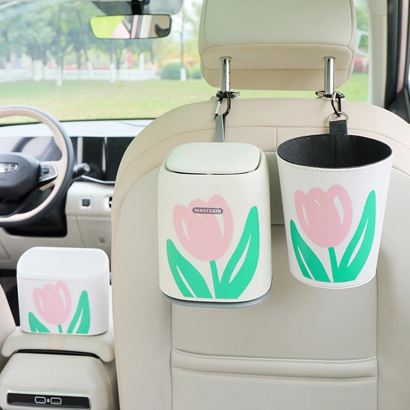 

New Cartoon Flower Car Interior Ornaments Umbrella Storage Bin Hanging Seat Back Multifunctional Garbage Car Storage Box Trash