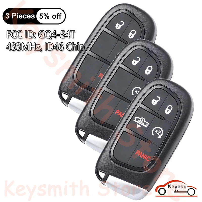 

KEYECU 3 4 5 Buttons 433MHz ID46 Chip for RAM 1500 2500 3500 2014 2015 2016 2017 2018 2019 Auto Smart Remote Key Fob GQ4-54T