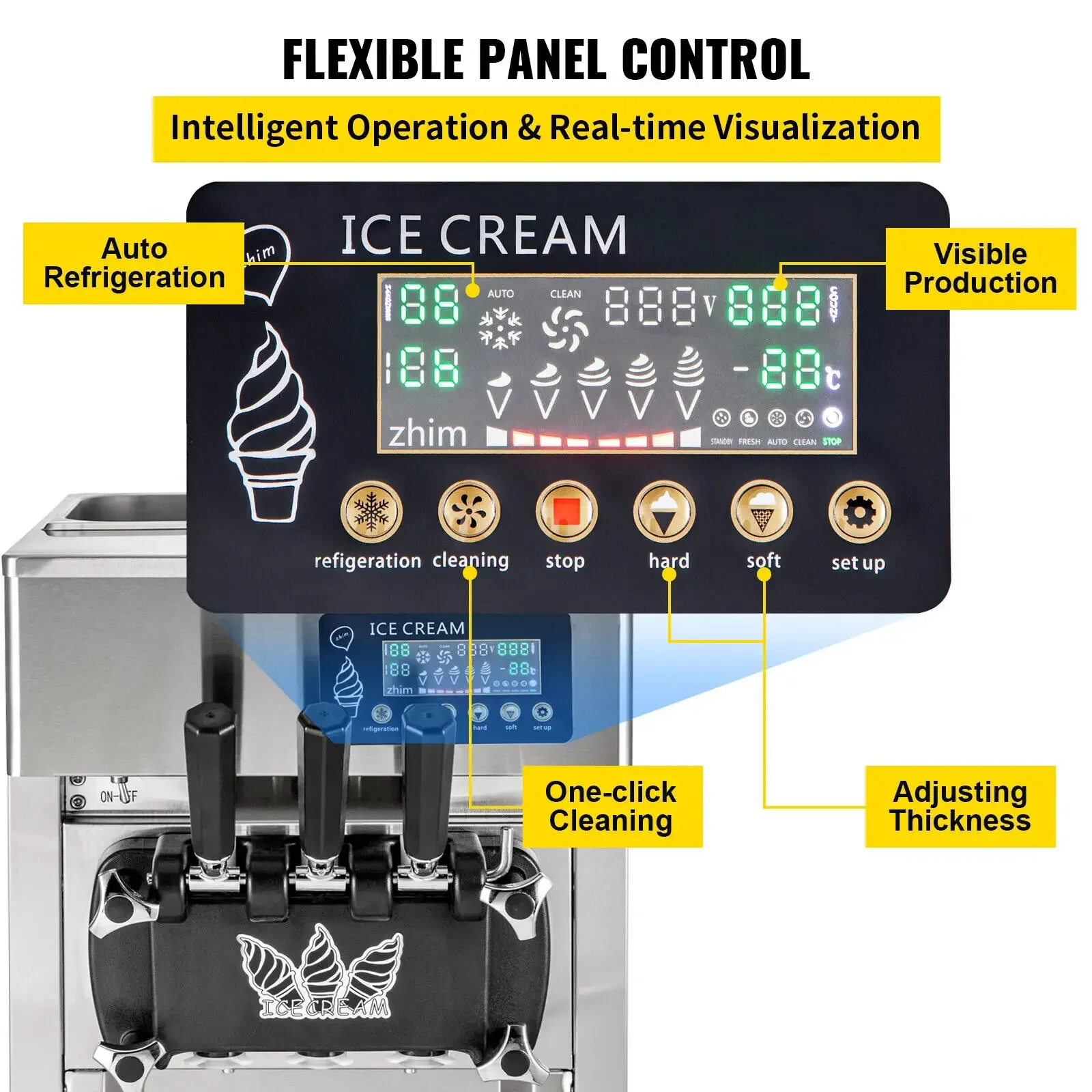 VEVOR ใหม่ Commercial Soft Serve Ice Cream Machine สําหรับขายทอดม้วน Home Instant Ice Cream Machine 220V สแตนเลส