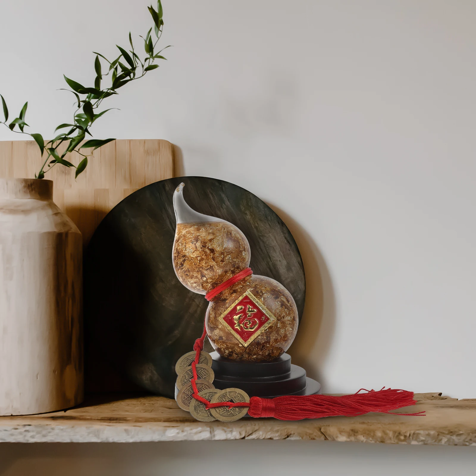 

Feng Shui Gourd Ornaments Wealth Prosperity Home Decor Desktop Adornments Plastic Glass Golden Huge Auspicious Statues Fortune
