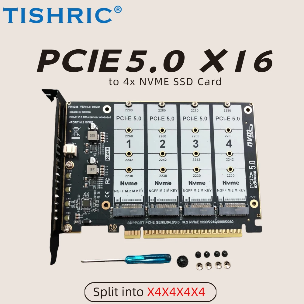 4 Ports M.2 NVME SSD To PCIE 5.0 4.0 X16 Adapter Expansion Card PCI E 16X NVME M2 M KEY RAID Host Controller Converter Card