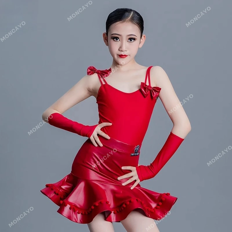 

Latin Dance Costume Girls Latin Practice Dress Kids Cha Cha Rumba Samba Salsa Dance Dress Skirt Children Ballroom Dress Standard