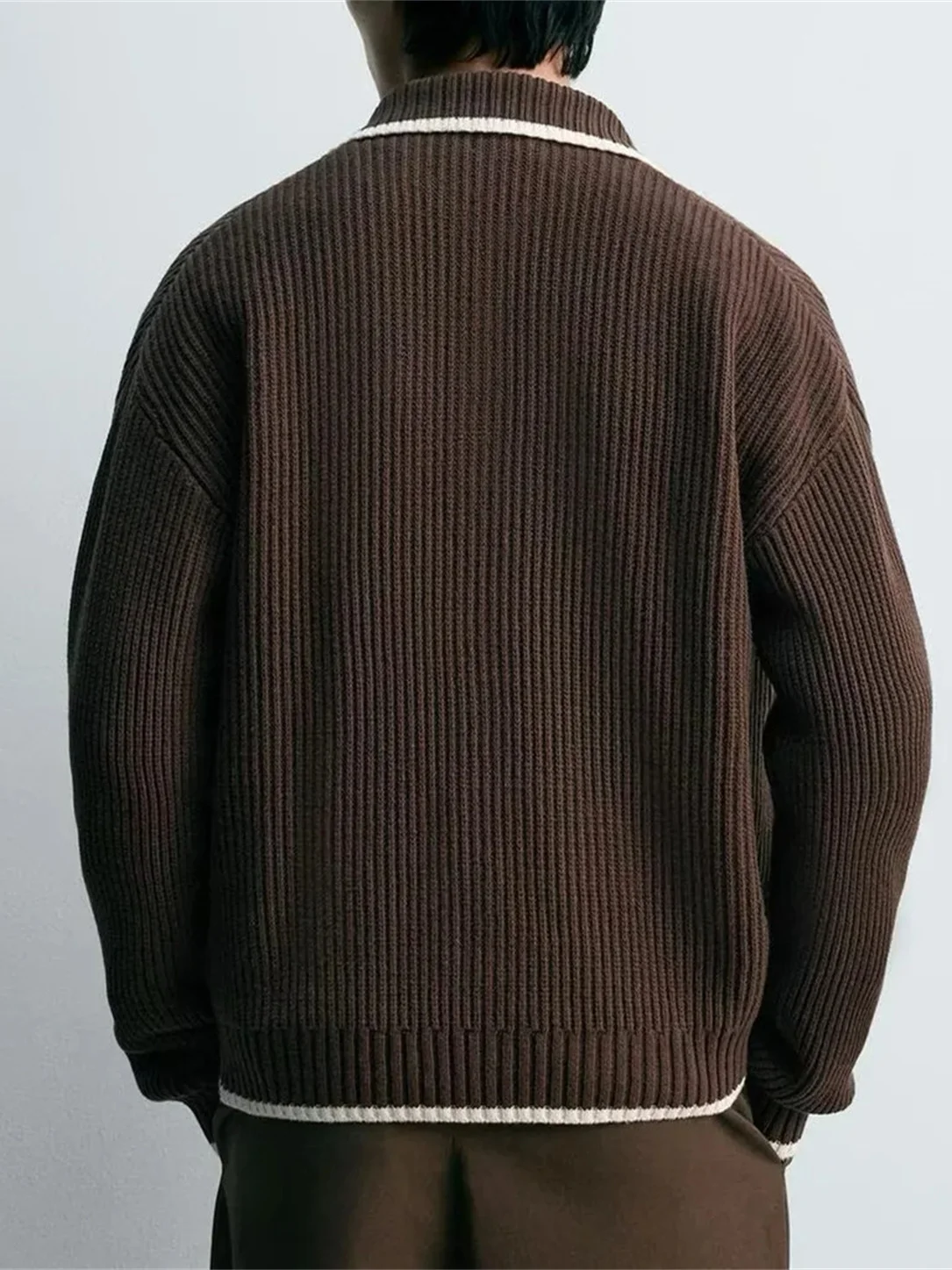 

Faionable Loose Color Blo Ribbed Zipper Knitted Open Cardigan Men's Autumn New Arrival Casual Breathable Long Sve Sweater