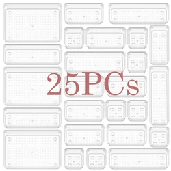 Caja de almacenamiento transparente de 13/25 piezas, juego de organizadores de cajón de escritorio de plástico para baño, organizador de maquillaje, contenedores transparentes, Gadget de cocina