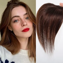 10 Inches Dark Brown Hair Topper for Women 100% Remy Human Hair Topper Hair Pieces Clips in Topper Middle Part Silk Base Topper
