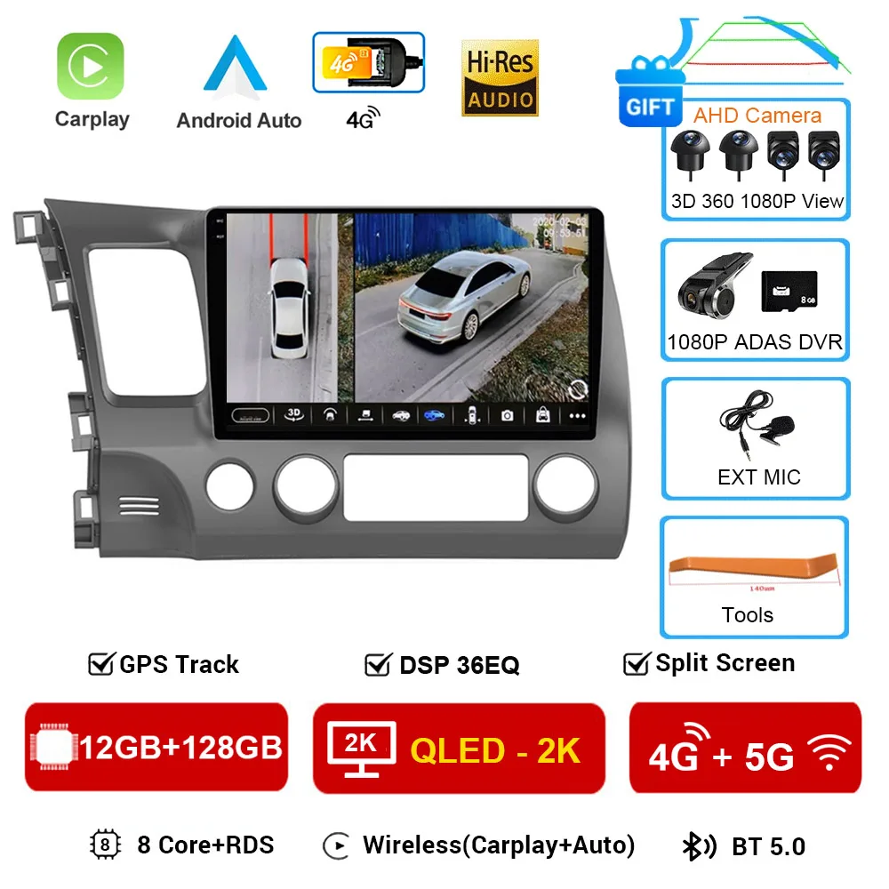 2 Din Android 16 Autoradio Voor Honda CIVIC 2006-2011 LHD GPS Navigatie Video Multimedia Speler DSP Geen DVD 10''